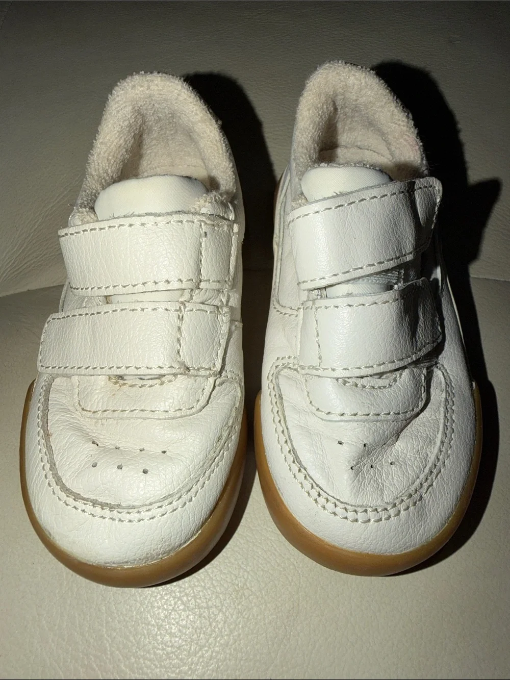 Zara White Leather Velcro Baby Sneakers with Gum Sole